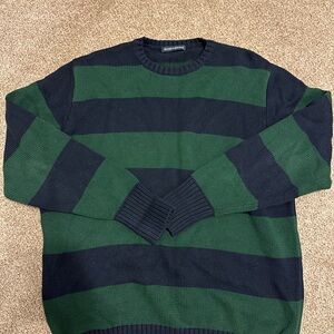 Brandy Melville Green and Black Striped Crewneck Sweater